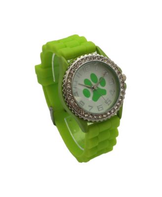 Lime Every Day Silicone Paw and Rhinestones Colorful Women Watch