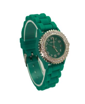 Green Every Day Thin Band Silicone and Rhinestones Colorful Women Watch