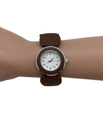 Brown Silver Stretch Wooden Watch