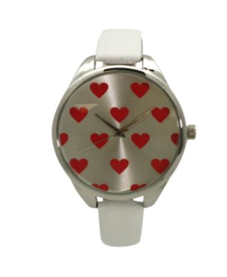 White Heart Print Face Leather Strap Watch