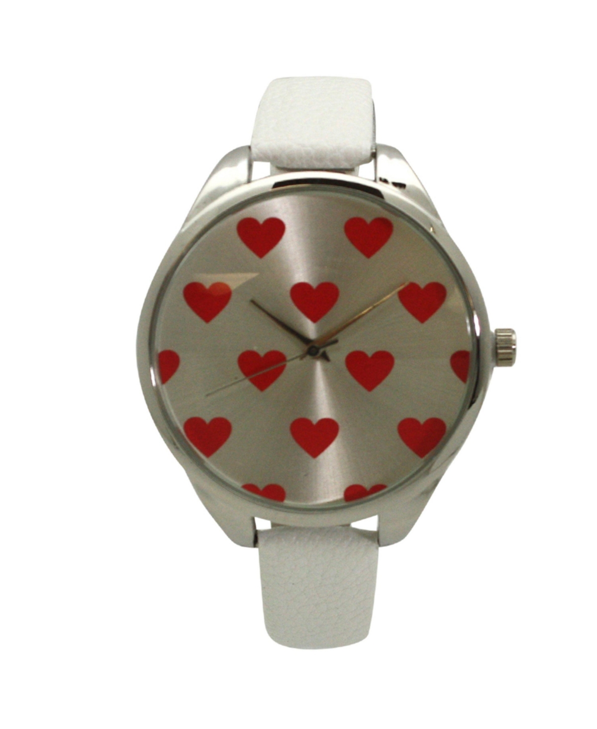 Olivia Pratt White Heart Print Face Leather Strap Watch