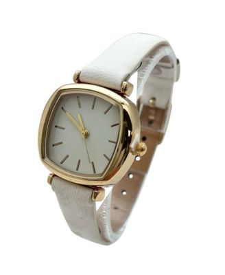 Solid Color Elegant Square Face Faux Leather Women Watch, White