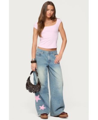 Women's Trish Satin Effect Stars Low Rise Jeans