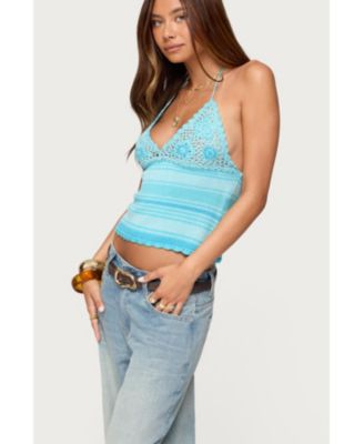 Women's Suanne Crochet & Knit Stripey Halter Top