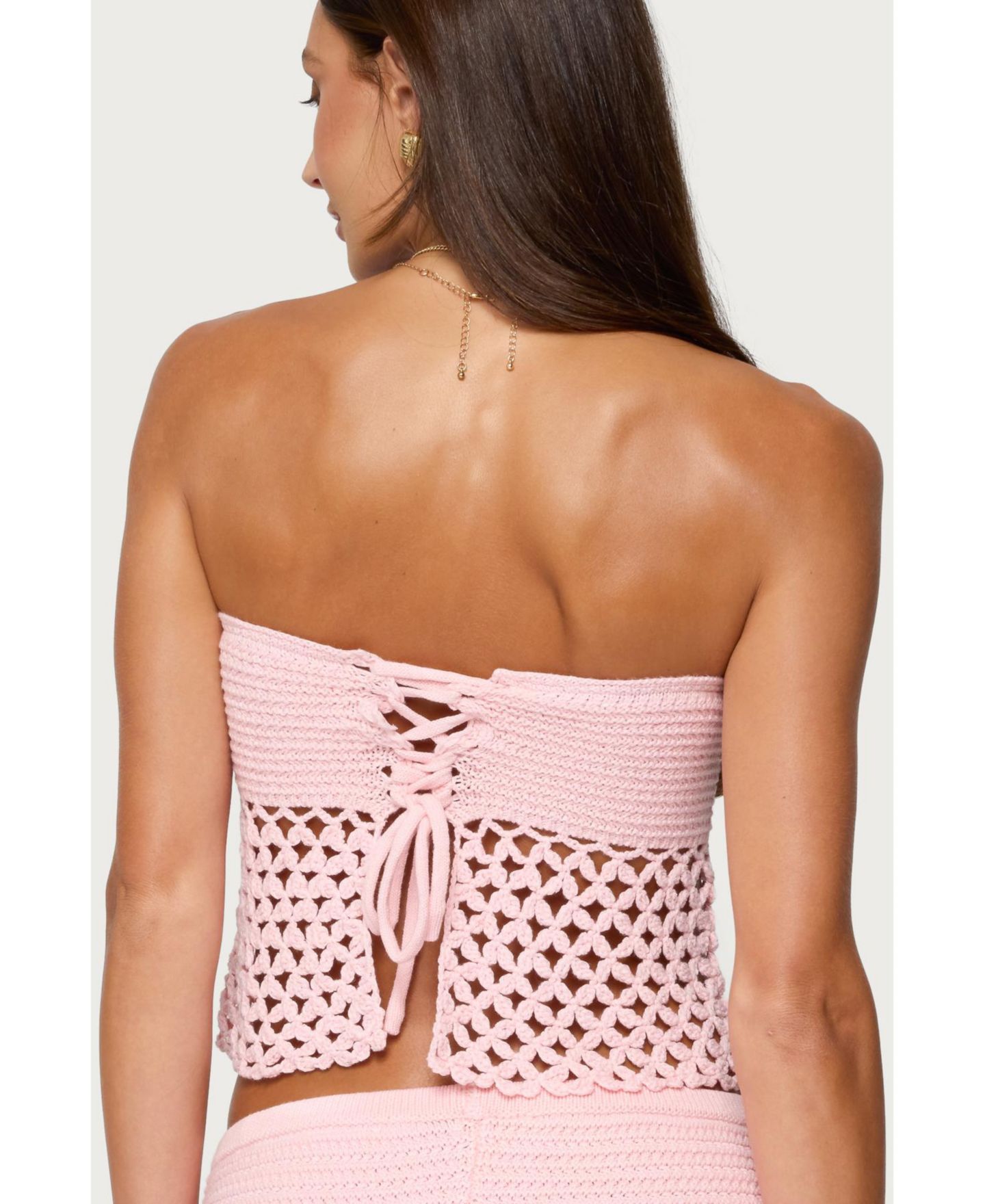 Женский топ Edikted Tahna Flower Strapless Crochet, цвет: Розовый — фото 3