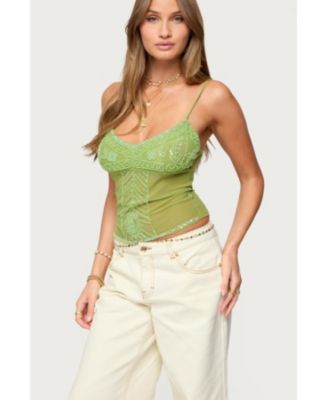 Women's Azelia Beaded Sheer Mesh Chiffon Top