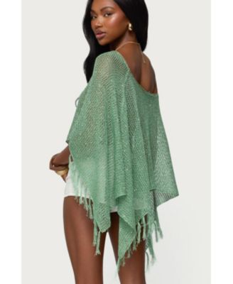 Women's Sequin Fringe Knit Poncho