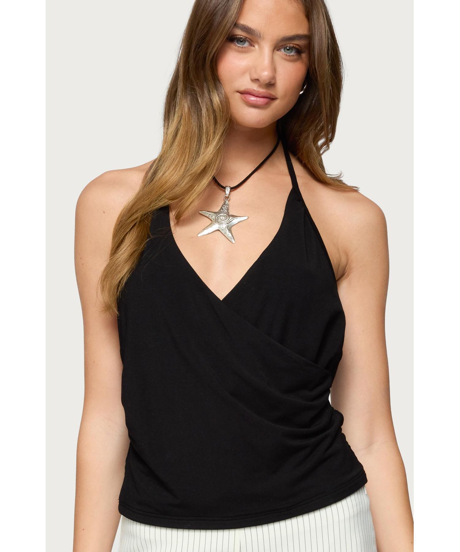 Womens Carmel V Neck Halter Top