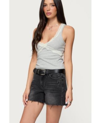 Women's Oriana Contrast Lacey V Neck Top