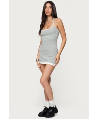 Women's Contrast Layered Look Halter Mini Dress