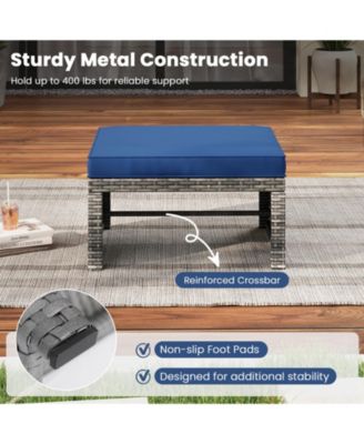 2 Pieces Patio PE Rattan Ottomans with Soft Zippered Cushions for Deck