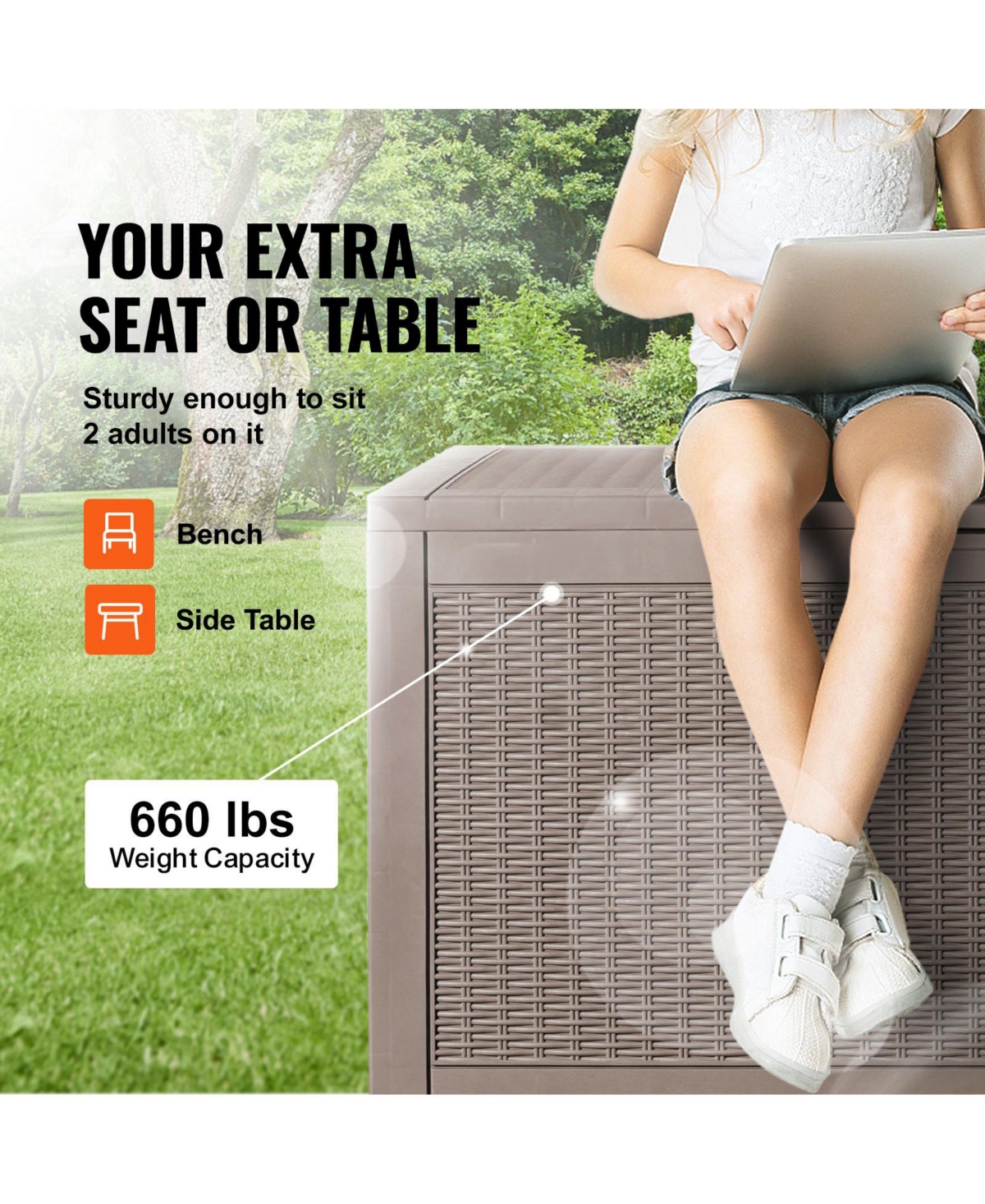 Slickblue Large 100-Gallon Waterproof Deck Box with Lock for Pool Toys, Cushions, and Tools