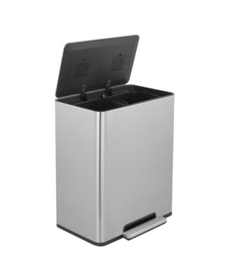 Rectangular Stainless-Steel-Made Matt Black Recycle Step-on Trash Can with Dual 30 liter + 30 liter Compartments for Kitchen