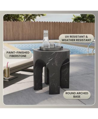 Crus Collection Fiberglass Outdoor Side Table Marbleized Black