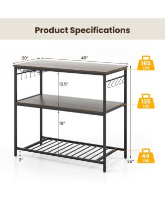 3-Tier Kitchen Island Kitchen Shelf Wine Coffee Bar Prep Table w/Bottom