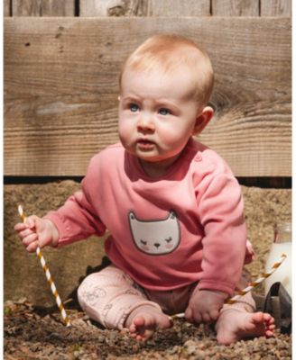 Baby Girl Cotton Pant with Top Set Pink Cat Print - Baby