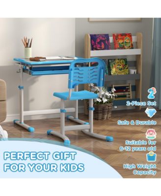 Height Adjustable Kids Desk and Chairs Set with Tilt Desktop,