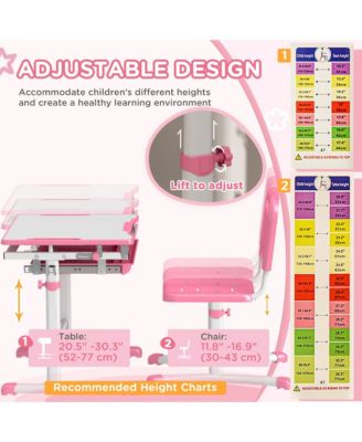 Height Adjustable Kids Desk and Chairs Set with Tilt Desktop,