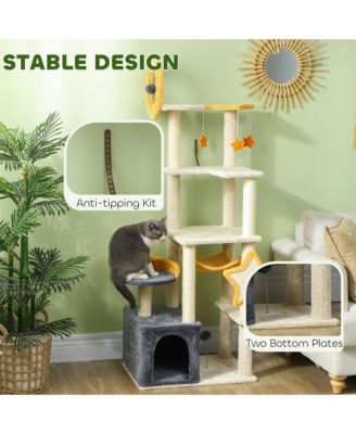 Cat Tree, 63 Inch Moon and Star Themed Cat Tower,