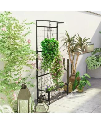 74" Tall Metal Plant Sd with Trellis and Hanging Bar,