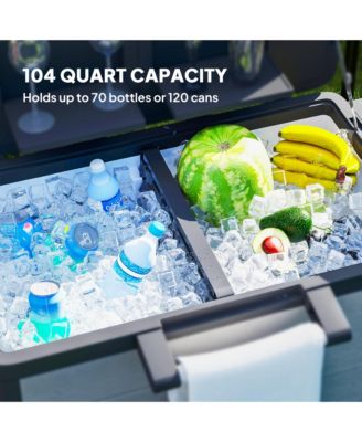 Patio Cooler Cart 104 Quart Rolling Ice Chest with Shelves,