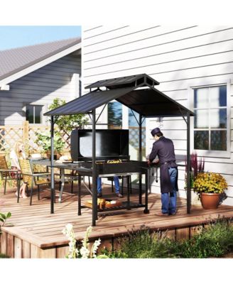 8 x 5ft Hardtop Grill Gazebo with 2 Side Shelves and 10 Hooks