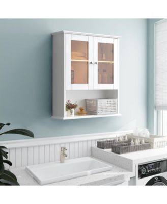 Wall Mounted Medicine Cabinet with Glass Doors - Over Bathroom Storage for Bathroom, Bedroom, Living Room - Fully Assembled