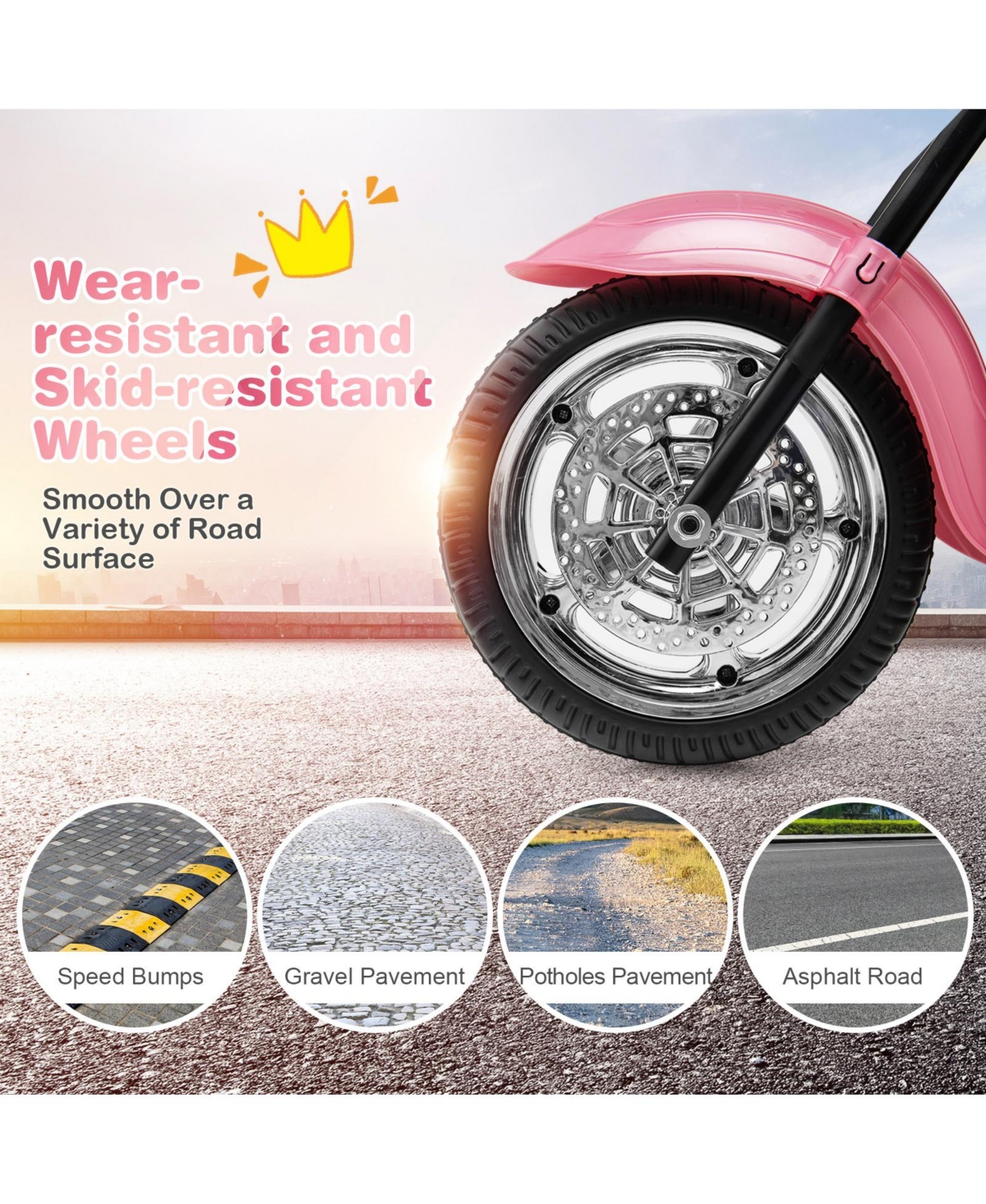 6V 3-Wheel Kids Motorcycle - Pink