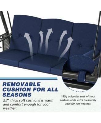 3-Person Metal Patio Swing with Removable Cushion & Cup Holder Patio Swing Outdoor Porch Swing Chair for Adults for Garden Backyard Deck