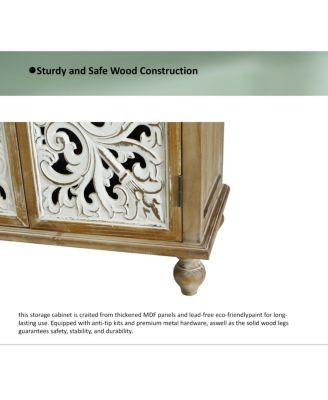 Accent Storage Cabinet with 4 Wood Carved Floral Doors