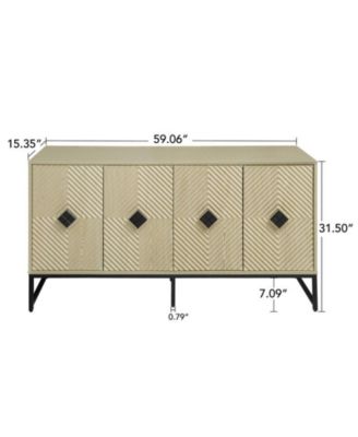 Carved Storage Cabinet with 4 Door Coffee Bar Cabinet With Adjustable Shelf