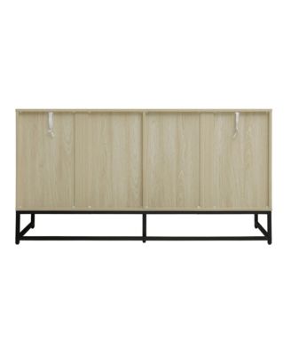 Carved Storage Cabinet with 4 Door Coffee Bar Cabinet With Adjustable Shelf