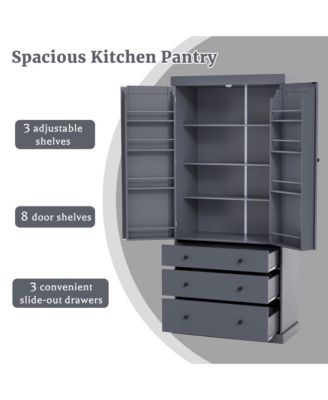 77" Freestanding Tall Kitchen Pantry Cabinet with Drawers and Adjustable Door Shelves