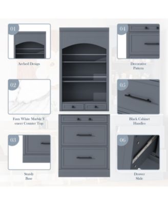 CASAINC 83.7-Inch Tall Freestanding Kitchen Pantry with Faux Marble Top and 5 Storage Drawers Curio Display Cabinet