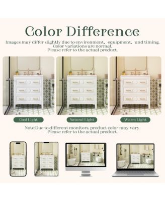 30" Freestanding Vanity With Ceramic Sink Combo and 3 Drawers, Solid Wood Frame