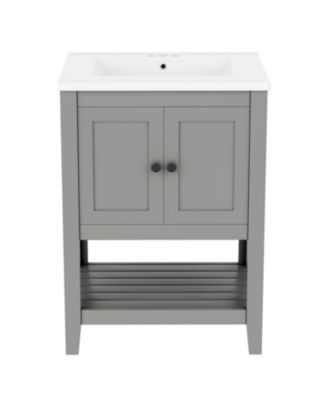 24" Modern Bathroom Vanity With Ceramic Sink, Sleek Design and Open Style Shelf