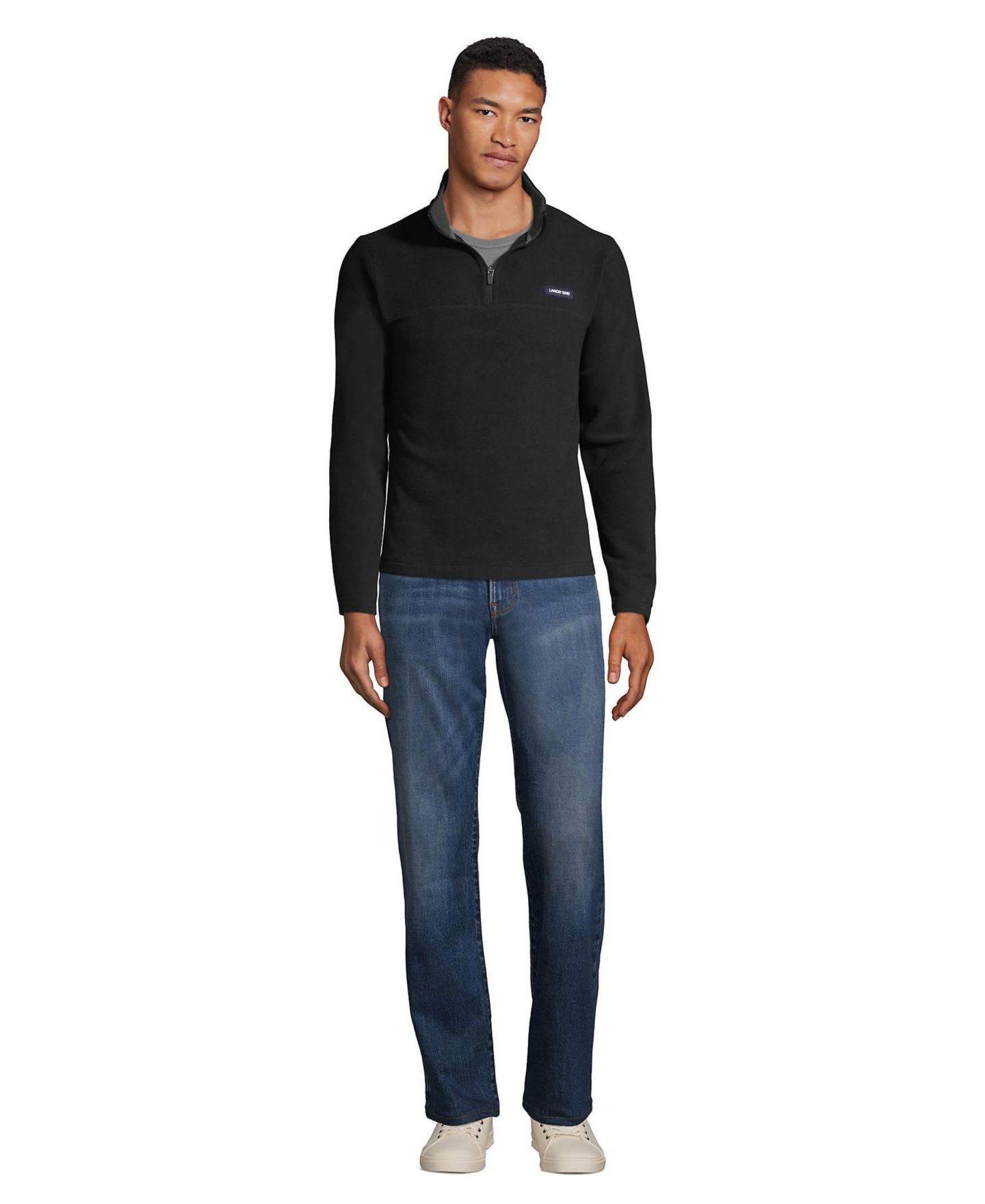 Мужской свитер Lands' End Anyweather Fleece Quarter Zip Pullover, цвет: Чёрный — фото 13