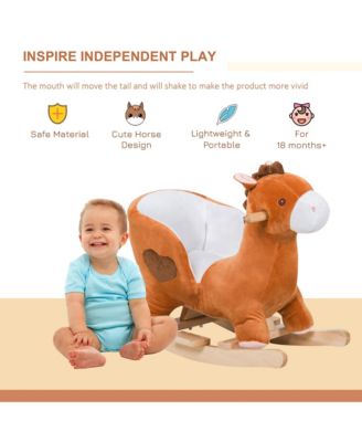 Baby Rocking Horse, Plush Animal Rocker w/ Realistic Sound, Pedals