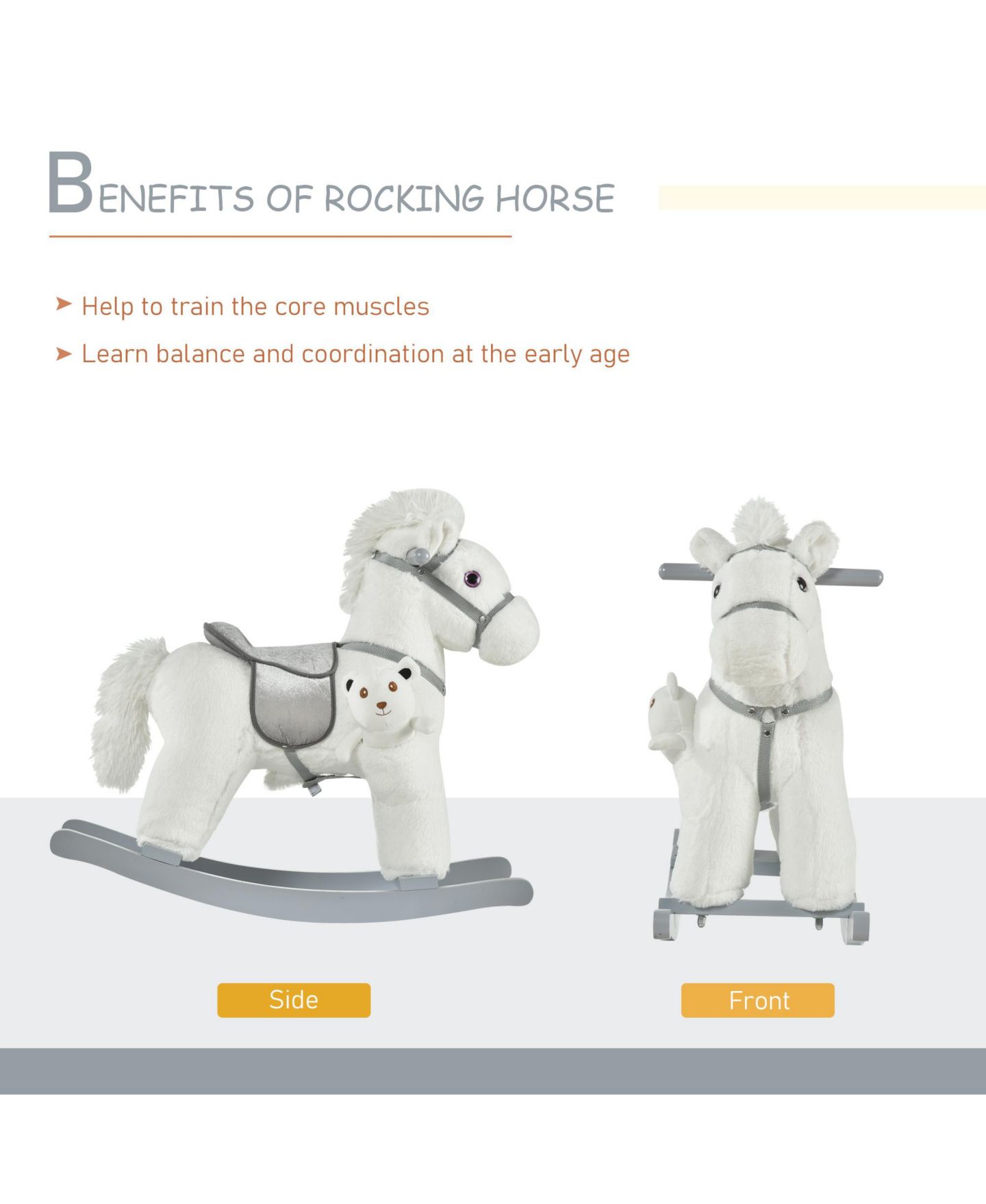 Детская мягкая игрушка Qaba Plush Rocking Horse, 66 lbs. Capacity, Ages 3+ — фото 3