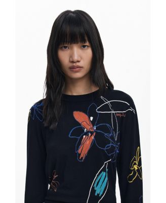 Women's Fine sweater with floral strokes