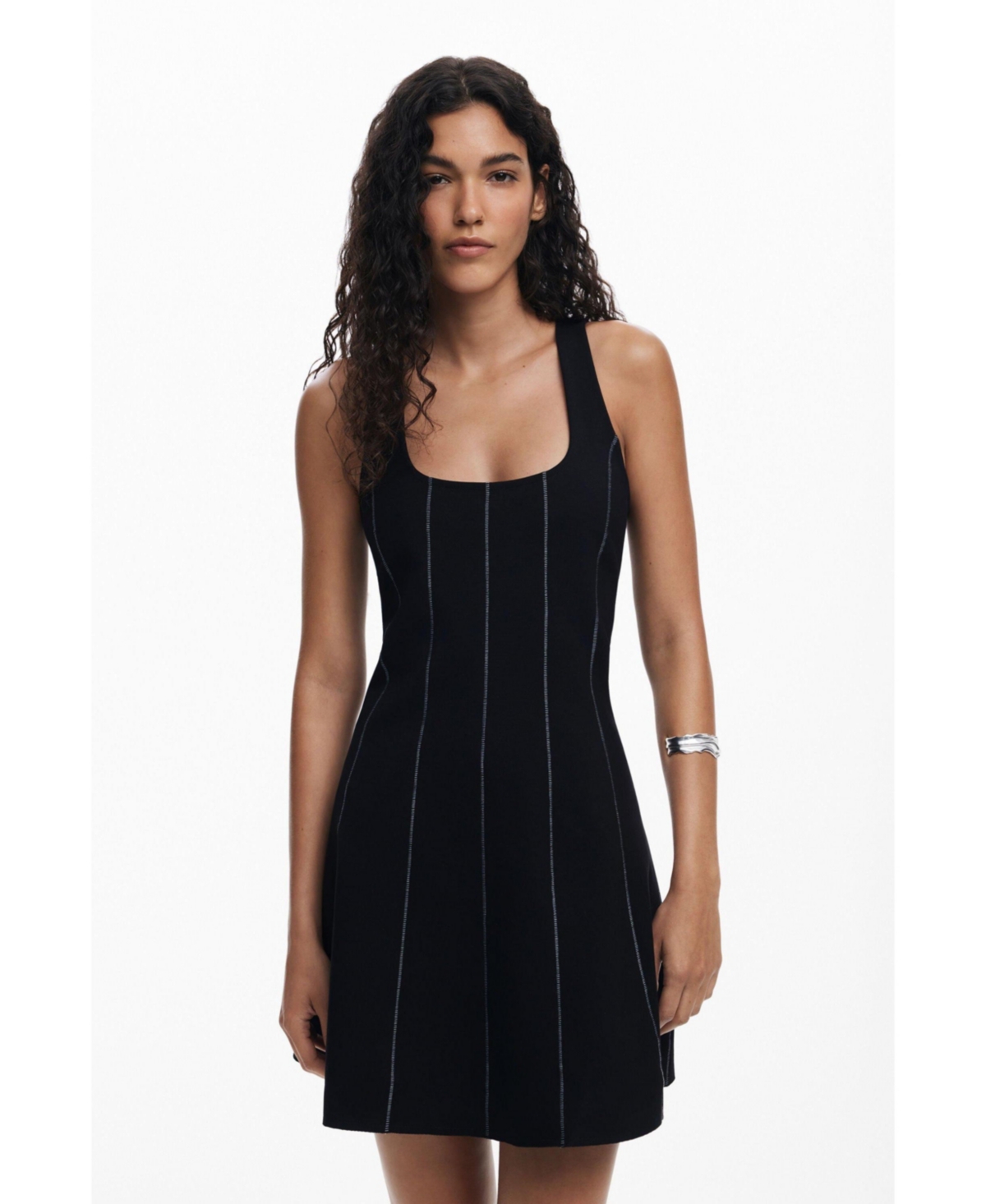 Desigual Embroidered Sleeveless Stretch Cotton Minidress In Black