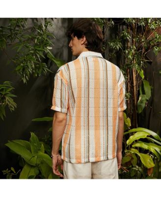 Men's Coral Orange & Saltbox Beige Multitrack Knit Oversized Shirt