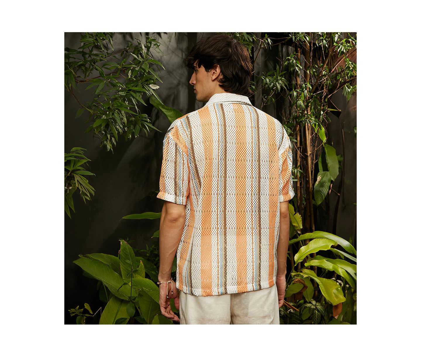 Мужская рубашка Cahoot Campus Sutra Coral Orange & Saltbox Beige Multitrack Knit Oversized, цвет: Оранжевый — фото 2