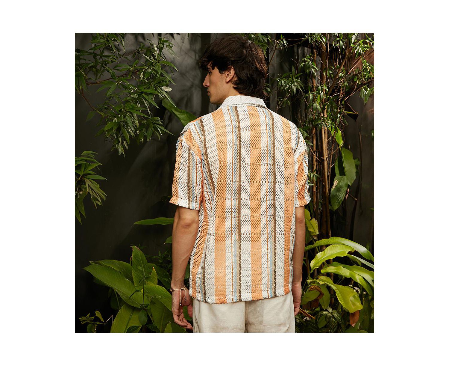Men's Coral Orange & Saltbox Beige Multitrack Knit Oversized Shirt