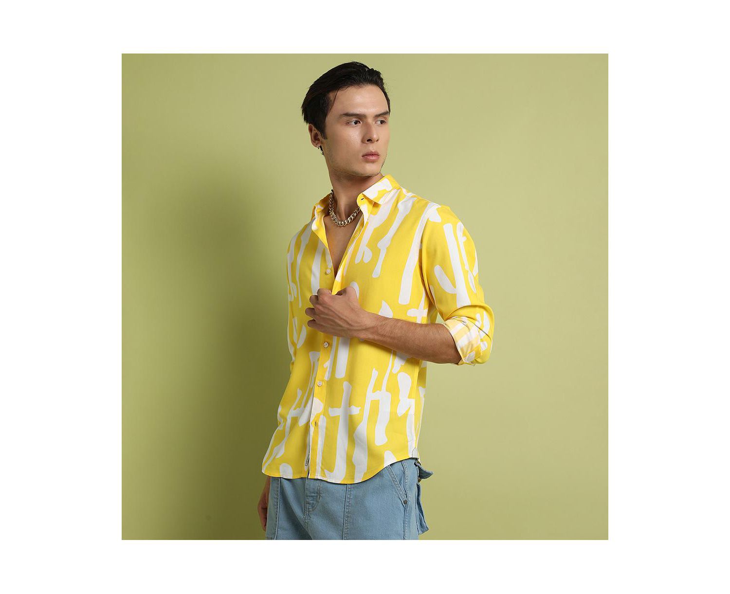 Men's Lemon Yellow Abstract Print Shirt