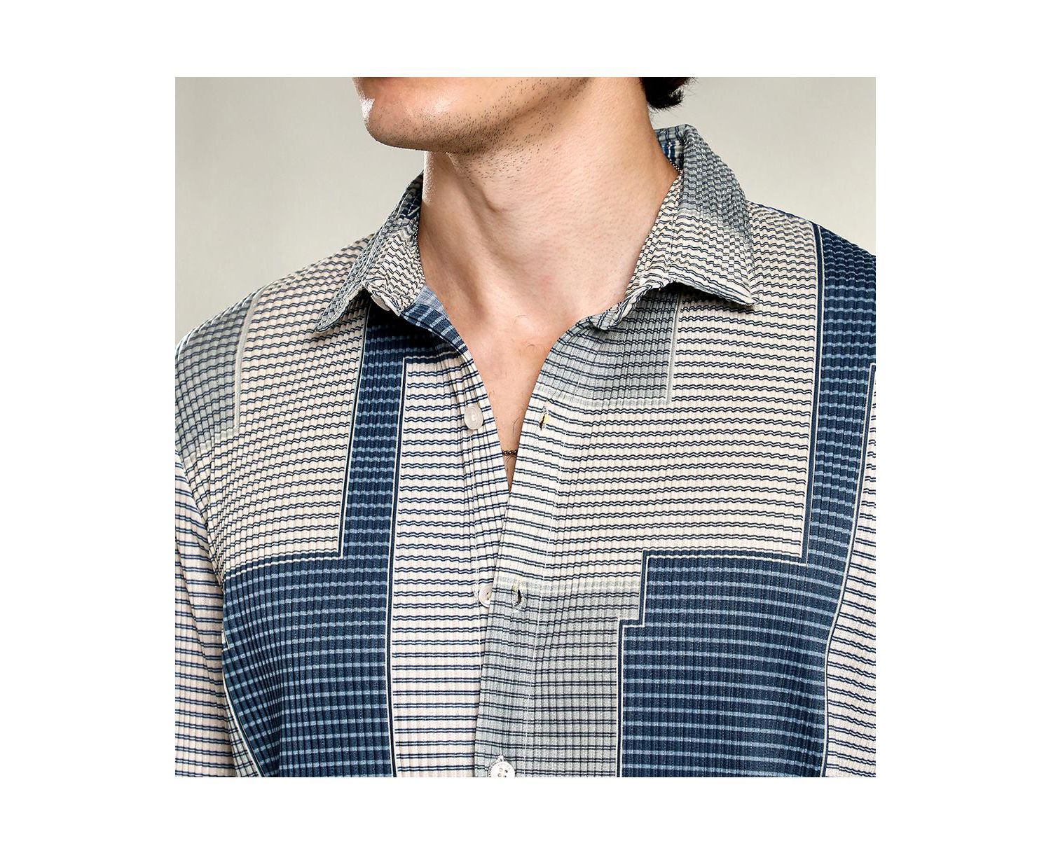 Men's Cloud Grey & Lapis Blue Retro-Pleat Shirt