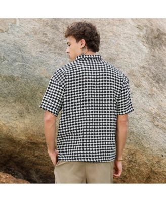 Men's Midnight Black & Powder White Lozenge-Striped Oversized Shirt