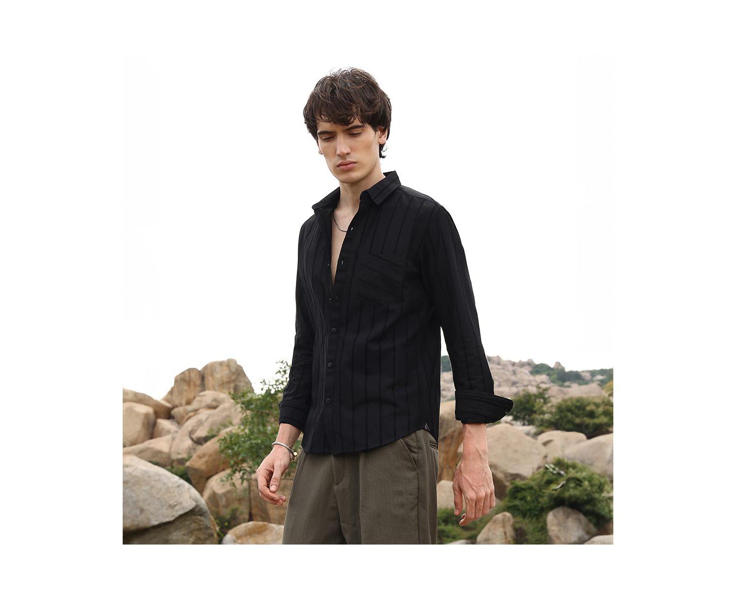 Men's Midnight Blacl Pastel Striped Shirt