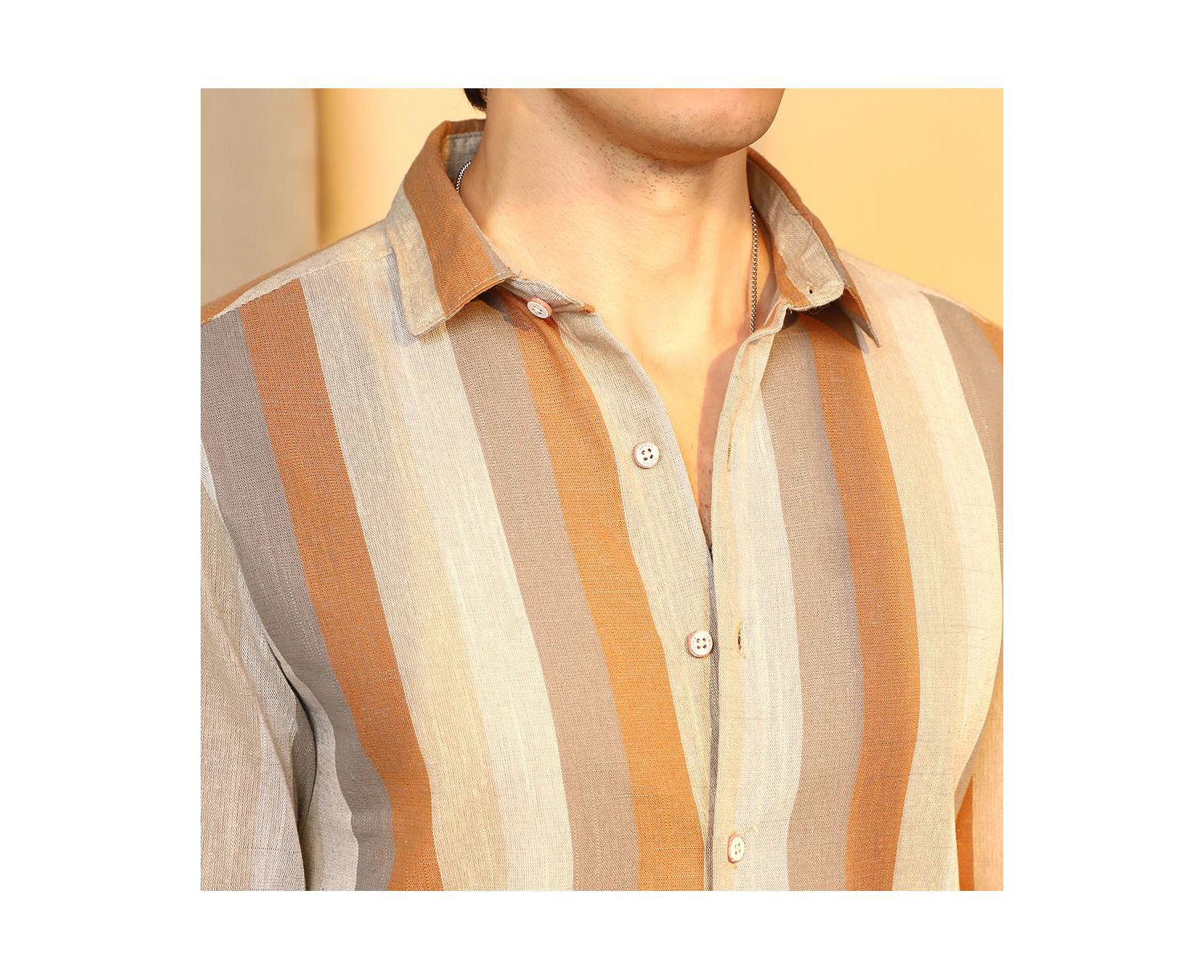 Men's Copper Brown & Peanut Brown Block-Striped Shirt