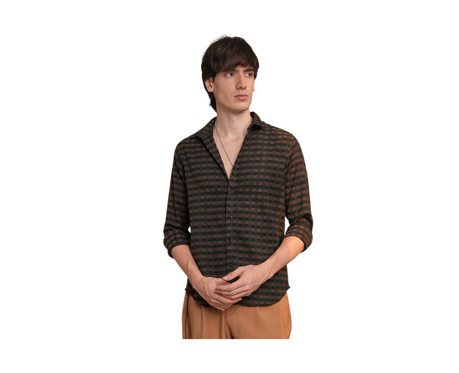 Men's Chocolate Brown & Charcoal Black Gingham Shirt